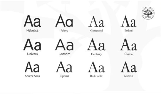 A screenshot showing 12 different typefaces.